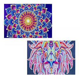 DIY Bohemian Style Lion/Mandala Flower Pattern Luminous Diamond Painting Kits, Including Resin Rhinestones, Diamond Sticky Pen, Tray Plate and Glue Clay