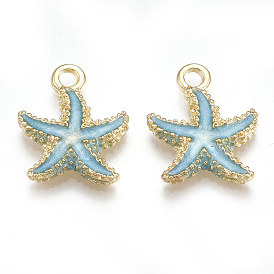 Alloy Enamel Pendants, Starfish/Sea Stars, Light Gold