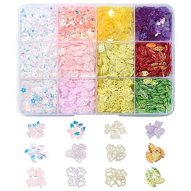 62G 12 Style Plastic Sequin Beads, Sewing Craft Decorations, Paw Print/Flower/Strawberry