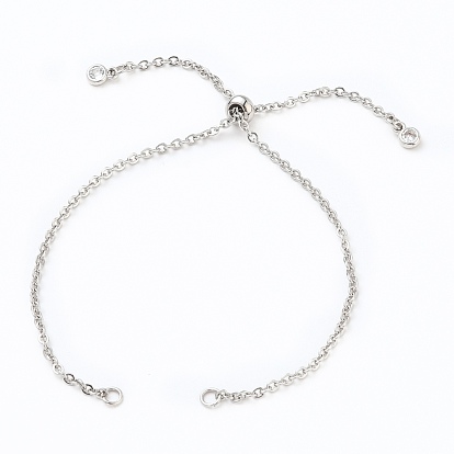 Adjustable 304 Stainless Steel Cable Chain Slider Bracelet/Bolo Bracelets Making, with Brass Cubic Zirconia Charms