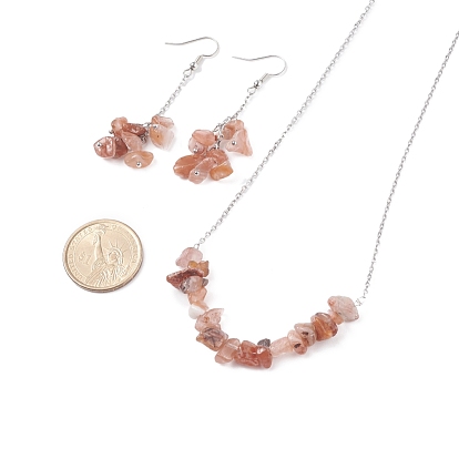 Ensemble de bijoux en perles de pierre naturelle, collier pendentif en pierres précieuses et boucles d'oreilles pendantes en grappe avec 304 chaînes de câbles en acier inoxydable pour femmes, couleur inox