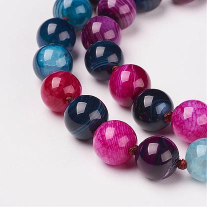 Colliers en perles d'agate et teintures naturelles, avec fermoirs mousquetons en laiton  , ronde