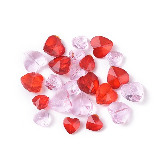 Valentine Theme, Transparent Glass Beads, Faceted, Heart