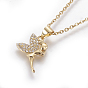 304 Stainless Steel Pendant Necklaces, with Brass Cubic Zirconia Pendants, Fairy