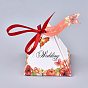 Caja de embalaje de dulces en forma de pirámide, caja de regalo de banquete de boda feliz día, con cinta y cartulina, flor / patrón de cielo estrellado