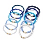 10pcs disque d'argile polymère et ensemble de bracelets extensibles en perles de verre et de laiton, bracelets empilables coeur