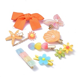 kids Hair Clips Sets, Iron Snap Hair Clips & Alligator Hair Clips & Hair Bobby Pins, with Resin and Cloth, Bowknot & Square & Butterfly & Shell & Flower & Starfish & Heart