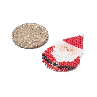 Handmade MIYUKI Japanese Seed Loom Pattern Seed Beads, Santa Claus Pendants for Christmas