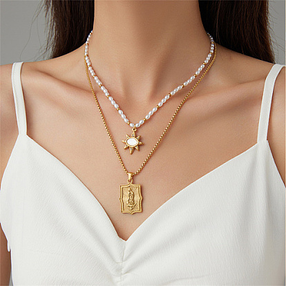 Ожерелья-цепочки из нержавеющей стали, Прямоугольное колье с подвеской Девы Марии для женщин, религия