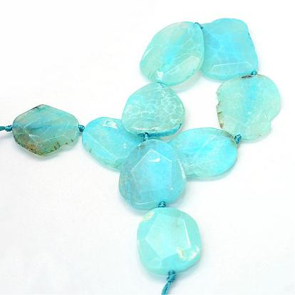 Faceted Nuggets Dyed Natural Dragon Veins Agate Beads Strands, Agate Slices, 40~55x29~40x7~10mm, Hole: 3mm, about 8~9pcs/strand, 15.7 inch