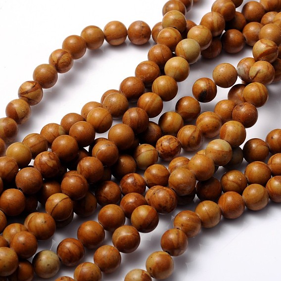 Perles en pierres gemme, bois dentelle de pierre, ronde, 8mm, Trou: 1mm, 15~16 pouce
