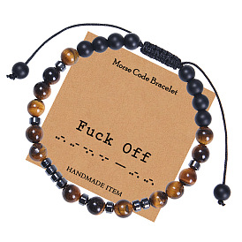 Stylish Morse Code Friendship Bracelet with Magnetic Black Beads and Inspirational Message Card - 6mm