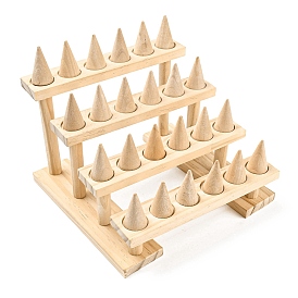 Elevadores de exhibición de anillo de madera, soporte organizador de anillos con 24 piezas de conos