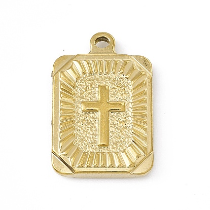 304 Stainless Steel Pendants, Rectangle with Cross