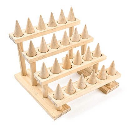 Wood Ring Display Risers, Ring Organizer Holder with 24Pcs Cones