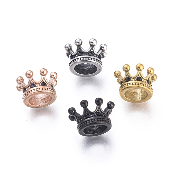 304 acier inoxydable perles européennes, Perles avec un grand trou   , avec des perles zircons, couronne