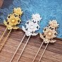 Hair Accessories Brass Hair Fork Findings, with Alloy Flower Filigree Findings