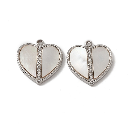 Pendentifs de coquille, charmes de coeur, avec 201 accessoires en cristal de strass en acier inoxydable