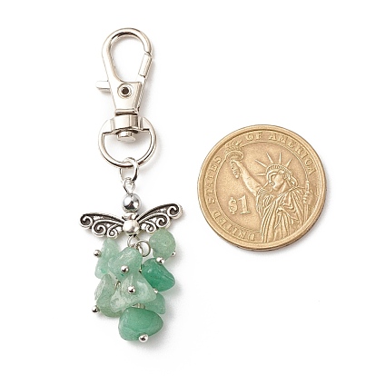 Natural Gemstone Beaded Cluster Pendant Decorates, with Swivel Clasps, Lobster Clasp Charms, Clip-on Charms, for Keychain, Purse, Backpack Ornament, Stitch Marker, Wings