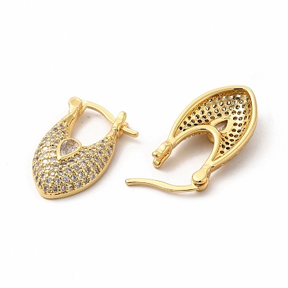 Clear Cubic Zirconia Teardrop Hoop Earrings with Glass, Brass Jewelry for Women