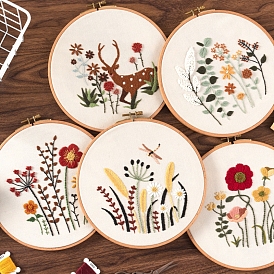 Стартовые наборы для вышивания цветочных узоров с рисунком и инструкциями, вышивка для начинающих, в том числе на хлопчатобумажной ткани с принтом, пяльцы