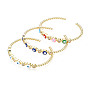 Enamel Flat Round with Evil Eye Open Cuff Bangle with Clear Cubic Zirconia, Real 18K Gold Plated Brass Jewelry for Women