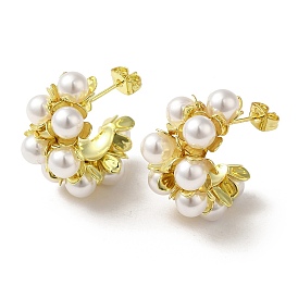 Brass Stud Earrings, with ABS Plastic Pearl for Women