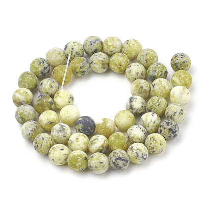 Brins de perles turquoise jaune naturel (jaspe), givré, ronde