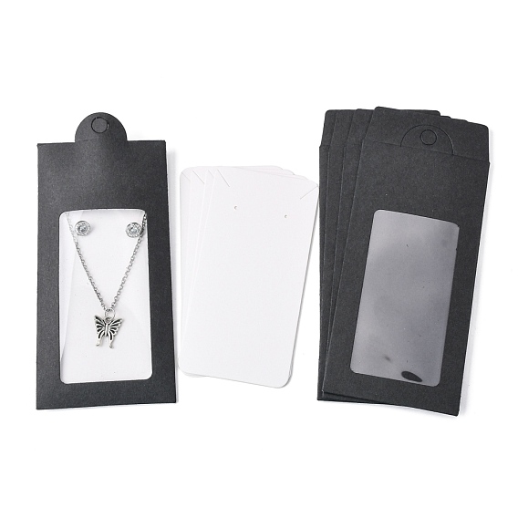 Boîtes en papier, avec des cartes d'affichage de bijoux de collier et de boucle d'oreille et une fenêtre en pvc transparent, boîtes d'emballage, rectangle