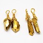 Electroplate Golden Wire Wrapped Gemstone Natural Crystal Pendants, Nuggets, 34~51x10~16x5~10mm, Hole: 4~5mm
