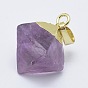 Natural Fluorite Pendants, with Brass Findings, Cone