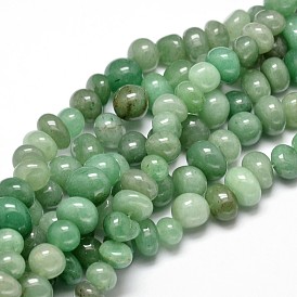 Природный зеленый авантюрин драгоценный камень самородки шарик нити, упавший камень, 6~10x9~12x8~10 мм, отверстие : 1 мм, около 15.3 дюйм ~ 15.7 дюйм