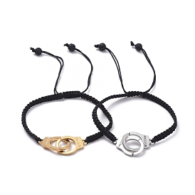 Bracelets de perles de nylon tressés réglables, bracelets noeud carré, avec perles de pierre de lave naturelle et 304 fermoirs emboîtables en acier inoxydable, menottes