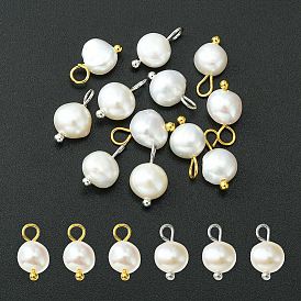 12Pcs 2 Styles Natural Cultured Freshwater Pearl Oval Charms, with Platinum Tone Brass Loops, White