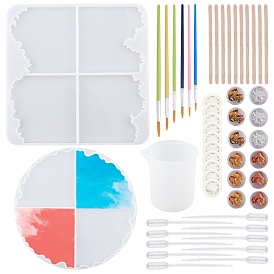 Olycraft DIY Cup Mat Making, with Plastic Art Brushes Pen & Pipettes, Silicone Measuring Cup & Molds, Latex Finger Cots, Tinfoil, Wooden Sticks