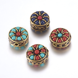 Handmade Indonesia Beads, with Brass Findings, Nickel Free, Flat Round, Raw(Unplated)