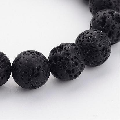 Brins de perles de pierre de lave naturelle, teint, ronde, noir, 12 mm de diamètre, Trou: 1mm