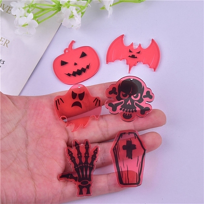 Halloween Theme Transparent Acrylic Pendants, Bat/Skull/Ghost/Pumpkin/Tomb Charms