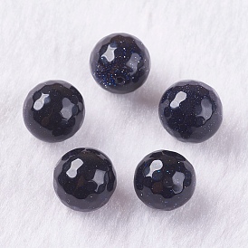 Synthetic Blue Goldstone Beads, Half Drilled, Round, Faceted