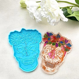Halloween Theme DIY Skull Head Silicone Cup Mats Molds, Resin Casting Molds, For UV Resin, Epoxy Resin Craft Making