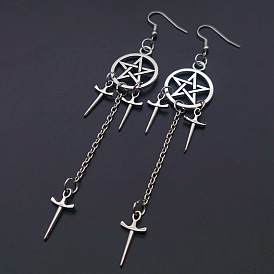 Gothic Dark Supernatural Power Friendship Earrings - Pentagram Dagger, Gothic, Supernatural.