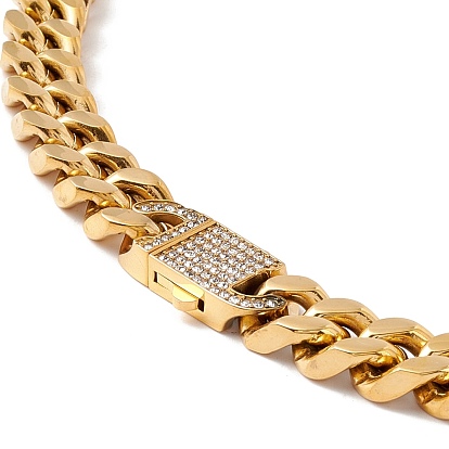 Ion Plating(IP) 304 Stainless Steel Curb Chains Necklace with Crystal Rhinestone for Women