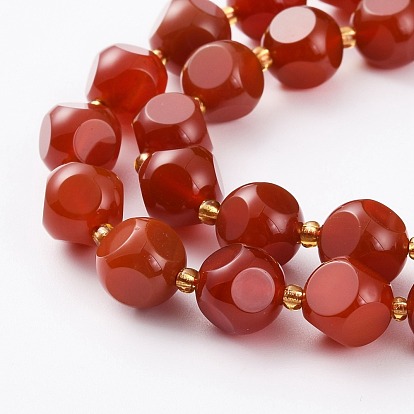 Natural Carnelian Beads Strands, with Seed Beads, Six Sided Celestial Dice, Dyed, Faceted