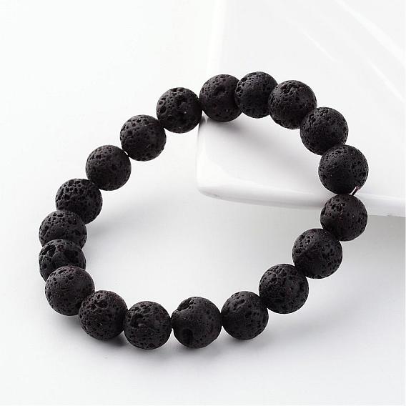 Natural Lava Rock Beads Stretch Bracelets, 55mm