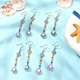 4 Pair 4 Color Alloy Shell with Imitation Pearl Dangle Earrings, Glass Seed Beaded Long Drop Earrings
