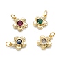 Brass Cubic Zirconia Charms, Real 18K Gold Plated, Long-Lasting Plated, Plum Blossom