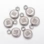 304 Stainless Steel Chinese Symbol Pendants, Flat Round, with Lucky Chinese Character