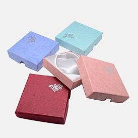 Картонные коробки браслет, с губкой внутри, розовый цветочный узор, квадратный, 90x90x22~23 мм