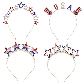 Bandeau étoile/haut-de-forme en alliage du jour de l'indépendance, avec strass coloré, accessoires pour cheveux, or