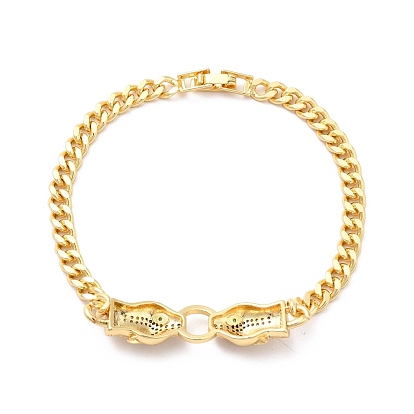 Cubic Zirconia Double Kylin Link Bracelet wth Brass Curb Chains for Men Women, Cadmium Free & Nickel Free & Lead Free